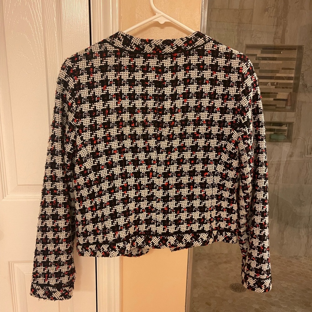 Peck & Peck Black and White Checkered Blazer with Red Highlights - Picture 2 of 6